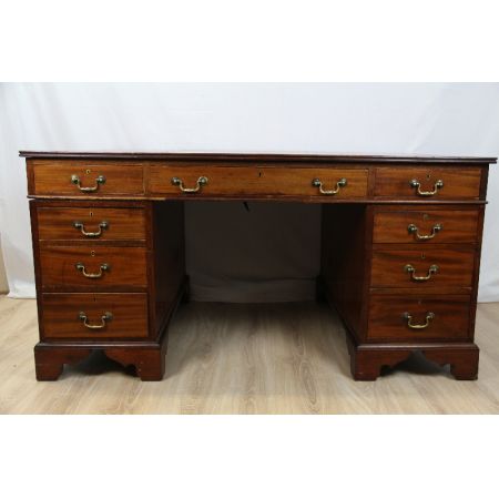 Partnerschreibtisch Massivholz Schreibtisch mit rotem Prägeleder