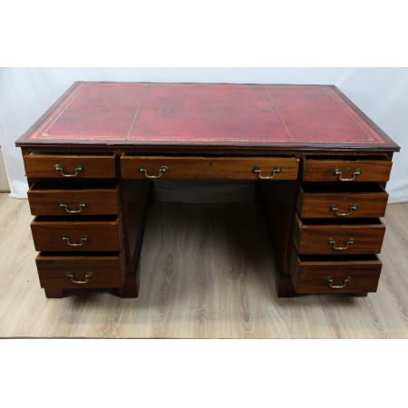 Partnerschreibtisch Massivholz Schreibtisch mit rotem Prägeleder