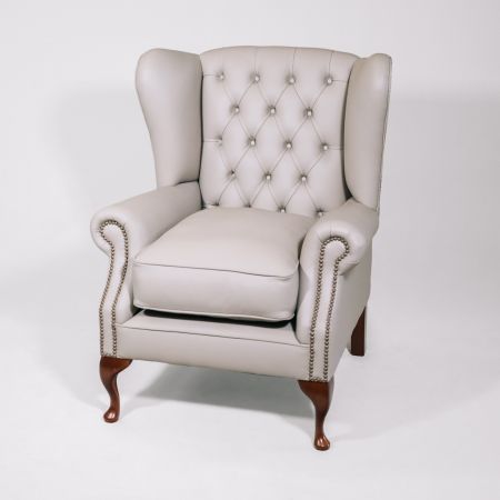 Chesterfield Sessel "Windsor Wing Chair" in Beige, Ohrensessel aus robustem Leder