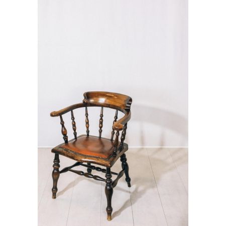 Windsor Chair mit Lederpolsterung, Comb Back Stuhl, Landhausstuhl