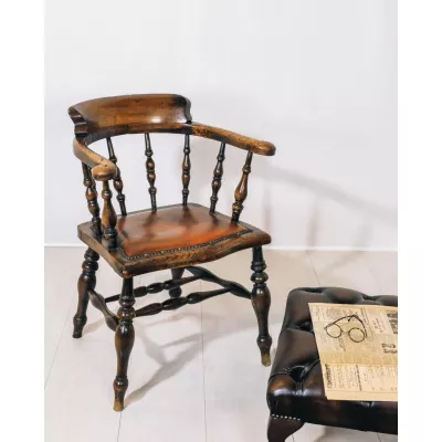 Windsor Chair mit Lederpolsterung, Comb Back Stuhl, Landhausstuhl