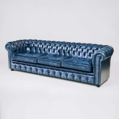 "Windsor Classic" 4-Sitzer Original englisches Chesterfield Ledersofa