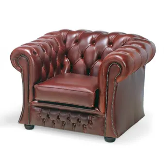 Chesterfield Sessel Crieff Echtleder rotbraun mit Knopfheftung und gerollten Armlehnen