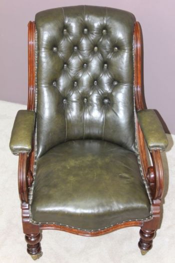 Viktorianischer antiker Mahagoni Stuhl Echtleder Sessel englisch ca 1850