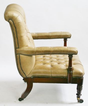 George IV Antiker Englischer geknöpfter Mahagoni Leder Sessel ca. 1820