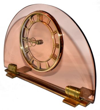 Englische Antike Art Deco pfirichfarbende Glas Uhr ca. 1930
