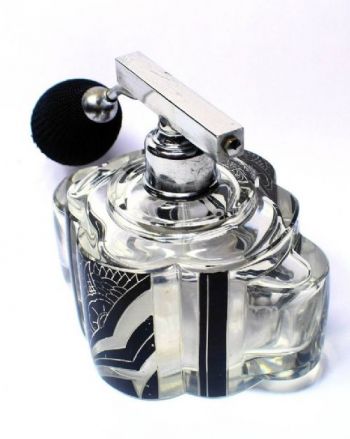 Art Deco Englischer Antiker Parfüm Zerstäuber Glasflasche ca. 1930