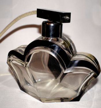 Antike Englische Art Deco Glas Parfümflasche ca. 1930