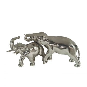 "Zwei Elefanten" vernickelte Bronzefiguren mit handbemalten Akzenten