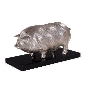 "Schwein" vernickelte Bronzefigur mit handbemalten Details