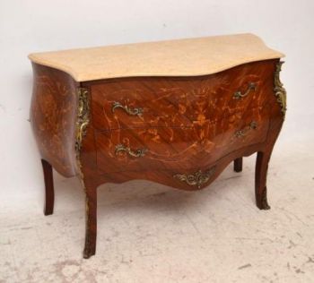 Antikes  French Style Inlaid Marble Top Marmorplatte "  Bombe Chest" 