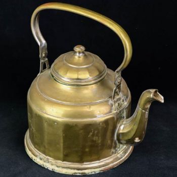 Rare Antike Teekanne aus Messing, Goldfarbene Messing Kanne