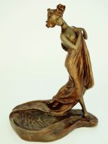 Art Nouveau Antike Bronze Figur "Au Bain" Jungfrau Gewand Belgien ca 1900