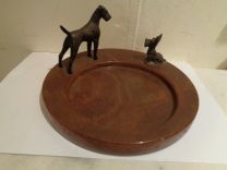 Antikes Marmor Tablett mit Bronzen eines Schnauzers und eines Scottish Terriers, ca. 1920 