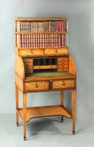 Wunderschöner Antiker Satinholz Bücherschrank Massivholz Sekretär Zylindrisch George III. Sheraton Ära