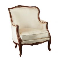 Französischer Ohrensessel Vintage Sessel "Jayne" mit weißem Stoff aus Holz