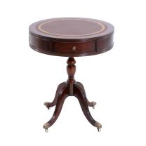 Drum Table in Mahagoni, Leder Braun Sofort Lieferbar