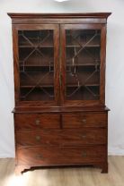 Original Antiker Mahagoni Bücherschrank, Bookcase On Chest, Vitrinenschrank Massivholz, England - Sofort lieferbar