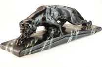 Schwarzer Panther, Original Art Deco Pantherstatue, Art Deco signiert Frankreich