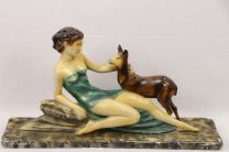 Vintage Keramik Skulptur - "Frau mit Reh"