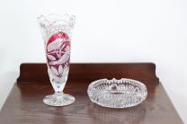 Vintage Set: Vase und Aschenbecher aus Glas, Vogelmotiv