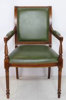 Einzelner englischer Stuhl mit Armlehnen, grünes Leder