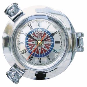 Bullaugen-Uhr mit Windrosenzifferblatt, verchromt Ø: 14cm