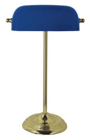 Bankers-Lampe, Messing mit blauem Glasschirm H: 46cm