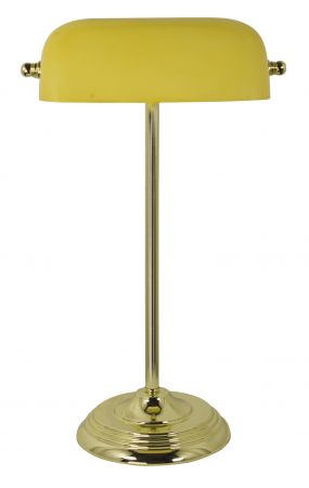 Bankers-Lampe, Messing mit gelbem Glasschirm H: 46cm