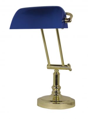 Bankers-Lampe, Messing mit blauem Glasschirm H: 36/43cm