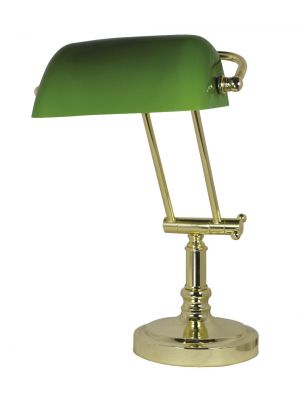 Bankers-Lampe, Messing mit grünem Glasschirm H: 36/43cm