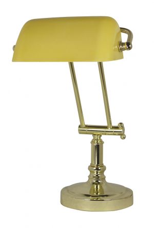 Bankers-Lampe, Messing mit gelbem Glasschirm H: 36/43cm