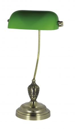Bankers-Lampe, Messing antik mit grünem Glasschirm H: 50cm