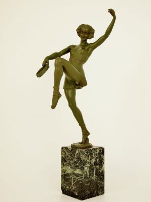 Bezaubernde Französisiche Bronze Tamburintänzerin von Faguays antik ca. 1930