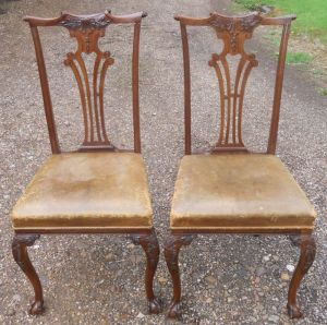 Edwardianisches Antikes Englisches Paar Mahagoni Esszimmer Stühle ca. 1920