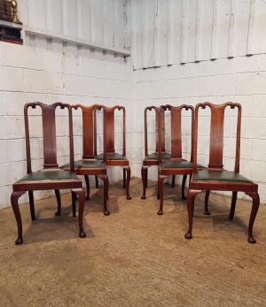 6 Edwardianische Antike Englische Mahagoni Stühle im Queen Anne Stil ca. 1900