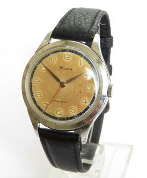 Antike Helvetia Herren Armbanduhr verchromt 1950