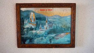 Stadtgemälde Souvenir De Lourdes im Eichenrahmen 