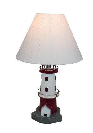 Leuchtturm-Lampe, Metall, rot/weiß, H: 48cm, Ø: 15/30cm