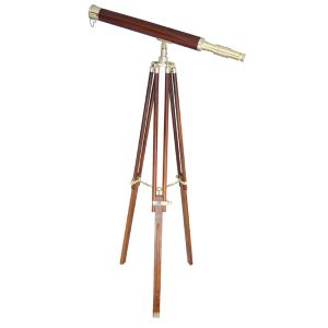 Stand-Teleskop, Messing mit Holzummantelung, L: 100cm, H: 160cm