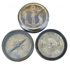 Kompass & Dauerkalender, Messing antik, Ø: 7,5cm