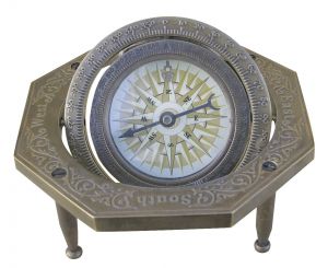 Kompass, oktagonal, Messing antik, 10x10x4cm