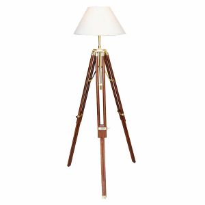 Stativ-Lampe, Holz/Messing, elektrisch 230V, E14, H: 123/146cm, Ø: 35cm