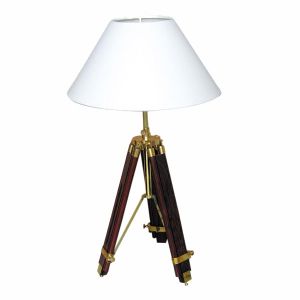 Stativ-Lampe, Holz/Messing, elektrisch 230V, E14, H: 55/94cm, Ø: 35cm