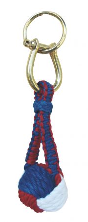 Schlüsselanhänger - Affenfaust, Baumwolle/Messing, rot/weiß/blau