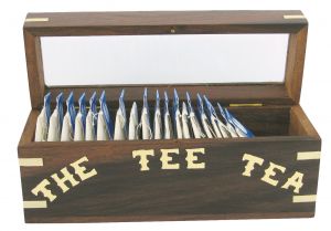 Teebeutel-Box, Holz mit Glasdeckel, 18x6x8cm, für lose Teebeutel