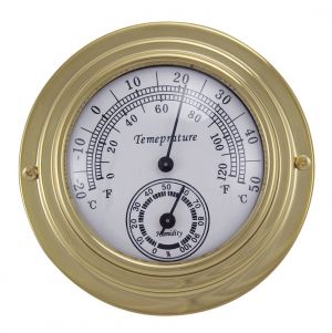 Thermo-/Hygrometer, Messing, Ø: 9,8/6,3cm, H: 3cm