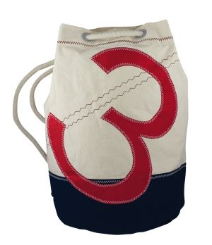 Rucksack groß mit Zahlenmotiv, Baumwolle, beige/blau/rot, H: 42cm, Ø 28cm