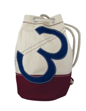 Rucksack klein mit Zahlenmotiv, Baumwolle, beige/weinrot/blau, H: 36cm, Ø 22cm