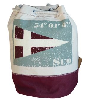 Rucksack klein mit Flagge SUD, Baumwolle, beige/weinrot/grau, H: 36cm, Ø 22cm